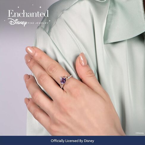 Jewelili Enchanted Disney Fine Jewelry Sterling Silver and 10K Rose Gold 8x6 MM Concave Oval Amethyst and Natural White Round Diamond Accent Stepsisters Ring in Saudi Arabia