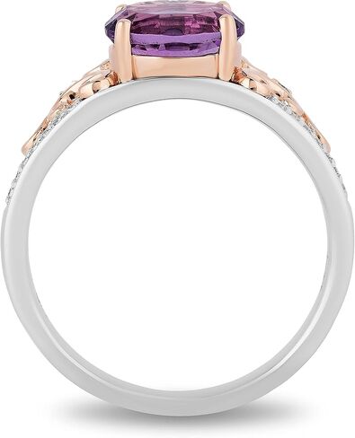 Jewelili Enchanted Disney Fine Jewelry Sterling Silver and 10K Rose Gold 8x6 MM Concave Oval Amethyst and Natural White Round Diamond Accent Stepsisters Ring in Saudi Arabia