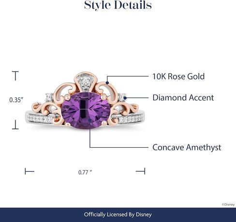 Jewelili Enchanted Disney Fine Jewelry Sterling Silver and 10K Rose Gold 8x6 MM Concave Oval Amethyst and Natural White Round Diamond Accent Stepsisters Ring in Saudi Arabia