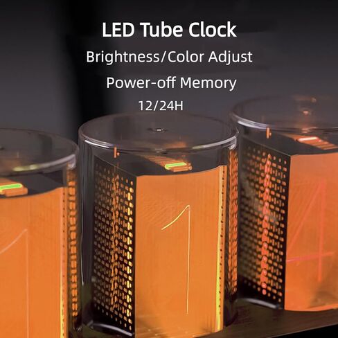 Adventurers Simulation Nixie Tube Clock, RGB Desk Clock, LED Tube Desk Clock with Imitation Wood Base & 24 Hour Clock, Suitable for Decorating Under Computer Monitor & on Bedside Table in Bedroom in Kuwait