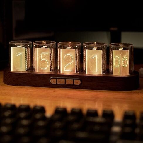 Adventurers Simulation Nixie Tube Clock, RGB Desk Clock, LED Tube Desk Clock with Imitation Wood Base & 24 Hour Clock, Suitable for Decorating Under Computer Monitor & on Bedside Table in Bedroom in Kuwait