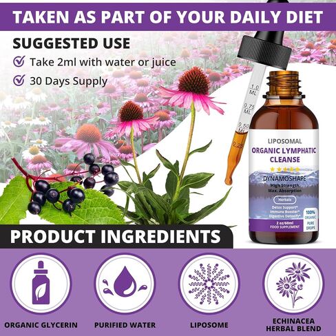 Lymphatic Drainage Drops | Lymphatic Drainage | Organic Lymphatic Drainage for Immune Support | Lymphatic Support Supplement | Vegan | Non-GMO | Gluten Free | 1 Fl Oz… in Saudi Arabia