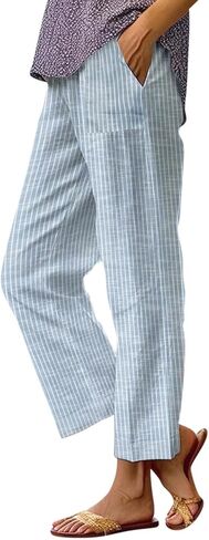 Side Stripe Pants Women for Beach Vacation Clothes for Women Linen Straight Leg Elastic Waist Womens 2025 Summer Outfits in Saudi Arabia