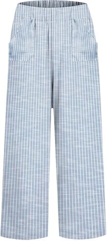 Side Stripe Pants Women for Beach Vacation Clothes for Women Linen Straight Leg Elastic Waist Womens 2025 Summer Outfits in Saudi Arabia