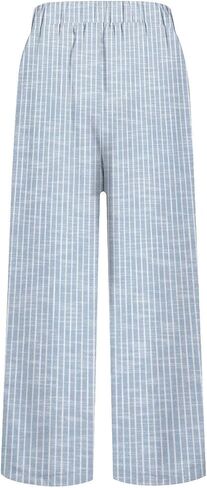 Side Stripe Pants Women for Beach Vacation Clothes for Women Linen Straight Leg Elastic Waist Womens 2025 Summer Outfits in Saudi Arabia