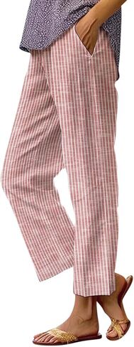 Side Stripe Pants Women for Beach Vacation Clothes for Women Linen Straight Leg Elastic Waist Womens 2025 Summer Outfits in Saudi Arabia