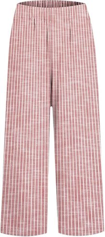 Side Stripe Pants Women for Beach Vacation Clothes for Women Linen Straight Leg Elastic Waist Womens 2025 Summer Outfits in Saudi Arabia