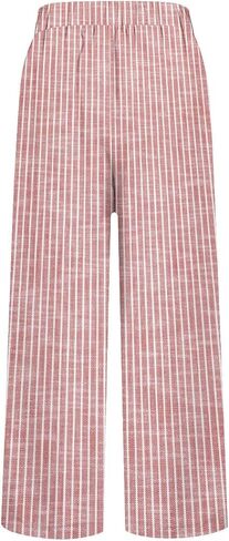 Side Stripe Pants Women for Beach Vacation Clothes for Women Linen Straight Leg Elastic Waist Womens 2025 Summer Outfits in Saudi Arabia