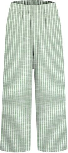 Side Stripe Pants Women for Beach Vacation Clothes for Women Linen Straight Leg Elastic Waist Womens 2025 Summer Outfits in Saudi Arabia