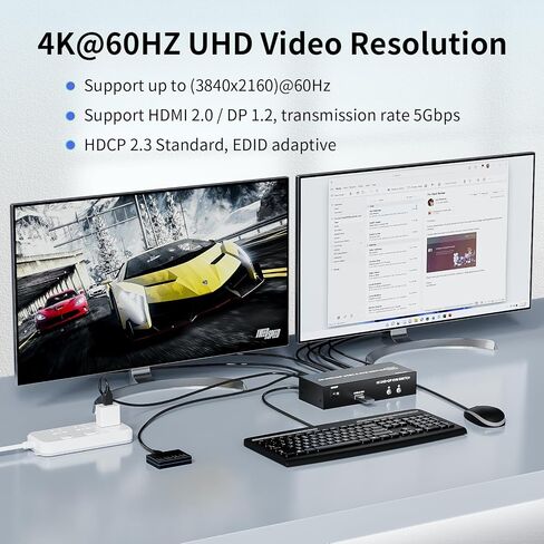 2 Ports Dual Monitor KVM Switch, 4K@60Hz KVM Switch 2 Monitors 2 Computers, KVM Dual Monitor HDMI Switcher 2x2 for 2 Computers Share 2 Displays and 5 USB 2.0 Ports, Wired Remote and USB Power Cable in Saudi Arabia