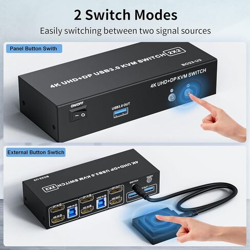 2 Ports Dual Monitor KVM Switch, 4K@60Hz KVM Switch 2 Monitors 2 Computers, KVM Dual Monitor HDMI Switcher 2x2 for 2 Computers Share 2 Displays and 5 USB 2.0 Ports, Wired Remote and USB Power Cable in Saudi Arabia