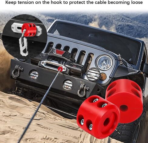 Winch Cable Hook Stopper for ATV UTV SUV ORV, Rubber Rope Line Saver, Bump Shock Saver Dampener with Stainless Steel Screw and Nut, Cable Saver Hook Stopper Prevent Bouncing Fraying (Red) in Saudi Arabia