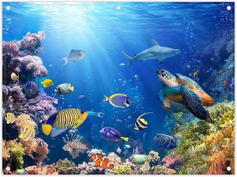 7x5ft Under The Sea Photography Backdrop Ocean Background | Underwater World, Baby Shower Party Supplies, Aquarium Coral Banner, Birthday Photo Booth, Polyester, Grommets, 1PC in Saudi Arabia