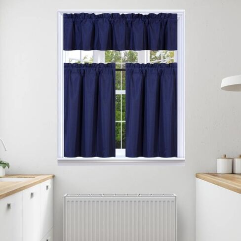 3Pc Set Solid Faux Silk Lined Blackout Rod Pocket Small Kitchen Window Curtain with Valance (K3) (SAGE Green) in Kuwait