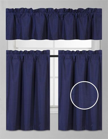 3Pc Set Solid Faux Silk Lined Blackout Rod Pocket Small Kitchen Window Curtain with Valance (K3) (SAGE Green) in Kuwait