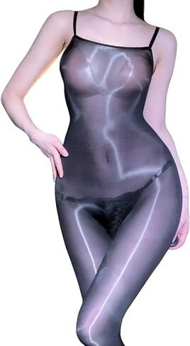 Body Stockings for Women Sexy Sheer Catsuit Glossy Lingerie Bodystocking Nylon Halter Full Body Stockings in Kuwait