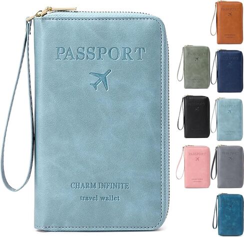 Summer Simple Plain Passport Cases Back To School, Charm Infinite Travel Wallet, RFID Blocking Card Holder(Sky Blue) in Saudi Arabia