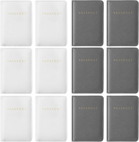 12 PCS Passport Holder Cover Cover Waterproof Leather Travel Wallet Case for Women Men Family (Black ، White) in Kuwait