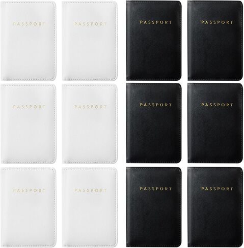 12 PCS Passport Holder Cover Cover Waterproof Leather Travel Wallet Case for Women Men Family (Black ، White) in Kuwait
