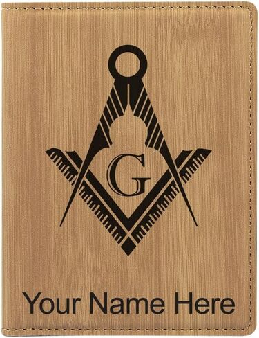 LaserGram Faux Leather Passport Holder, Freemason Symbol, Personalized Engraving Included (Black with Gold) in Saudi Arabia