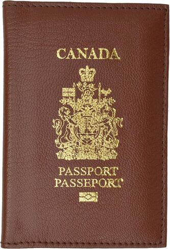 MARSHAL Genuine Leather Passport Wallet, Cover, Credit Card Holder with Canada Emblem Imprint for International Travel in Saudi Arabia