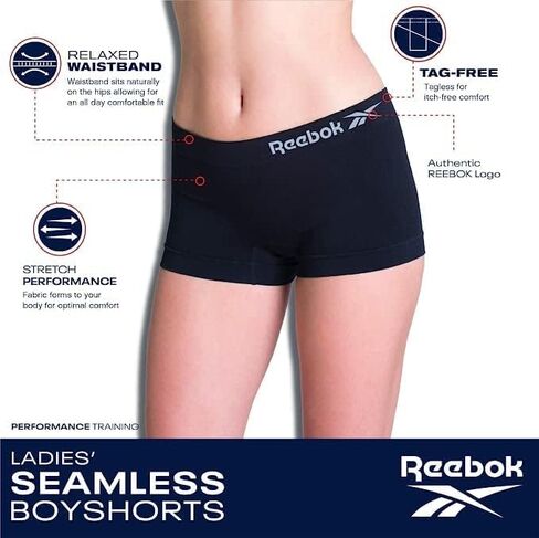 Reebok Women's Boy Shorts Underwear - 4 Pack Ribbed and Cut Out Boyshorts Panties - Seamless Underwear for Women (S-XL) in Saudi Arabia