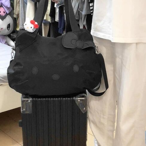 حقيبة اللياقة البدنية المضادة للماء كبيرة الحجم الأسود نايلون الأنيمي Cat Crossbody حقيبة سفر لطيف حقيبة البوب القوس القوس كيس القطط للنساء in Saudi Arabia