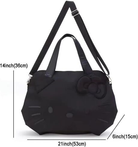 حقيبة اللياقة البدنية المضادة للماء كبيرة الحجم الأسود نايلون الأنيمي Cat Crossbody حقيبة سفر لطيف حقيبة البوب القوس القوس كيس القطط للنساء in Saudi Arabia
