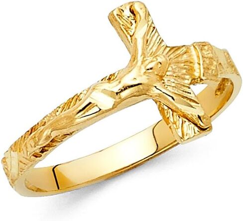 14k Yellow, Yellow-Rose, Yellow-Whtie Gold SOLID Crucifix Religious Ring in Saudi Arabia