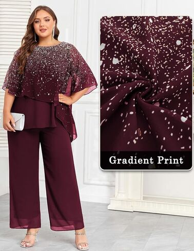 Hanna Nikole 2024 Plus Size Mother of Bride Pant Suits 2 قطعة طبقات الكشكش مجموعات متدرج طباعة الزفاف الزي in Saudi Arabia