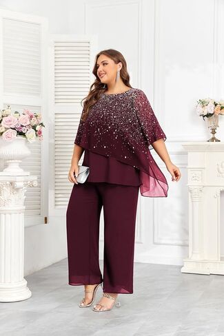 Hanna Nikole 2024 Plus Size Mother of Bride Pant Suits 2 قطعة طبقات الكشكش مجموعات متدرج طباعة الزفاف الزي in Saudi Arabia