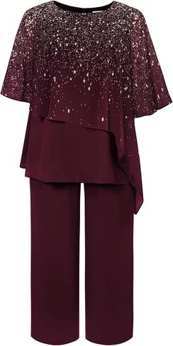 Hanna Nikole 2024 Plus Size Mother of Bride Pant Suits 2 قطعة طبقات الكشكش مجموعات متدرج طباعة الزفاف الزي in Saudi Arabia