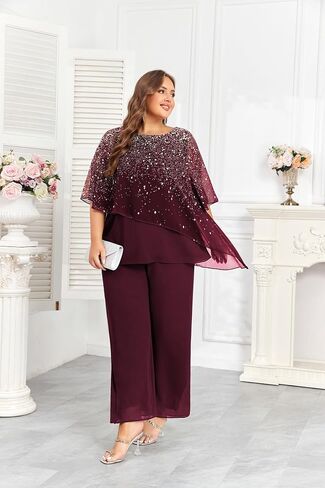 Hanna Nikole 2024 Plus Size Mother of Bride Pant Suits 2 قطعة طبقات الكشكش مجموعات متدرج طباعة الزفاف الزي in Saudi Arabia
