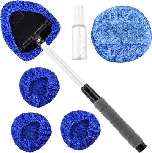 Car Windshield Cleaning Tool, Expandable Car Window Cleaner with 4 Reusable Microfiber Pads and Spray Bottles, Auto Inside Window Cleaning Tool kit(Color:Blue) in Saudi Arabia