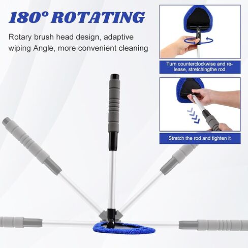 Car Windshield Cleaning Tool, Expandable Car Window Cleaner with 4 Reusable Microfiber Pads and Spray Bottles, Auto Inside Window Cleaning Tool kit(Color:Blue) in Saudi Arabia