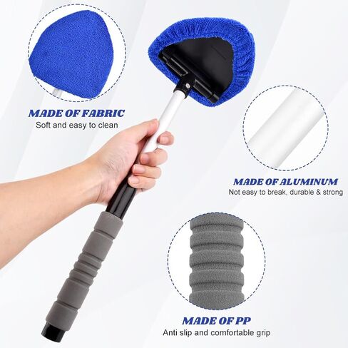 Car Windshield Cleaning Tool, Expandable Car Window Cleaner with 4 Reusable Microfiber Pads and Spray Bottles, Auto Inside Window Cleaning Tool kit(Color:Blue) in Saudi Arabia