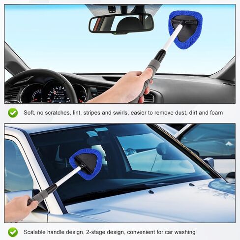Car Windshield Cleaning Tool, Expandable Car Window Cleaner with 4 Reusable Microfiber Pads and Spray Bottles, Auto Inside Window Cleaning Tool kit(Color:Blue) in Saudi Arabia