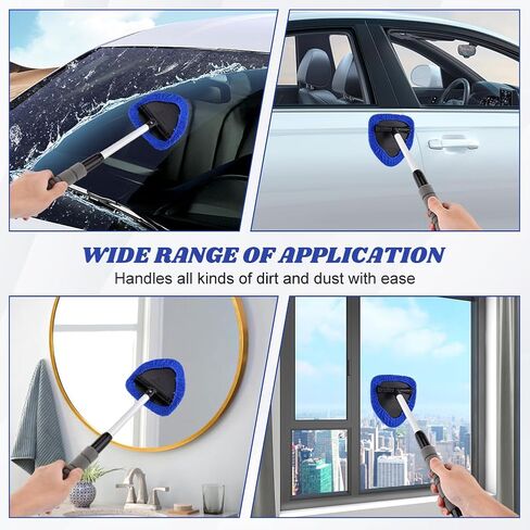Car Windshield Cleaning Tool, Expandable Car Window Cleaner with 4 Reusable Microfiber Pads and Spray Bottles, Auto Inside Window Cleaning Tool kit(Color:Blue) in Saudi Arabia