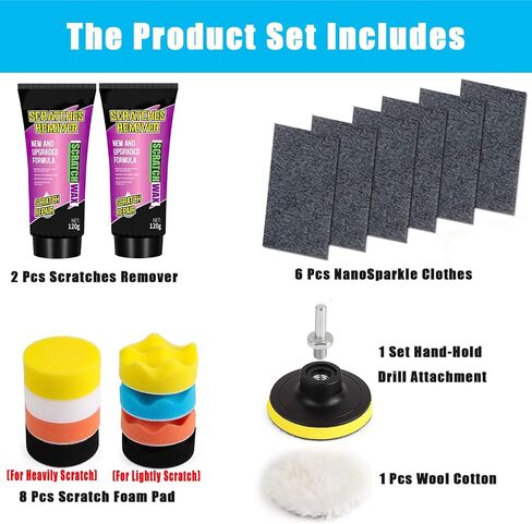 Nano Sparkle™ Cloth Car Scratch Remover and Scratch Repair Paste for Vehicles, Erase Car Scratches 5 in 1 Kit, 3 Inch Buffing Pads for Drill, Car Polish Kit in Saudi Arabia