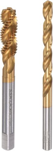 uxcell M6 x 1 Spiral Flute Tap and 5.0mm Twist Drill Bit Set, Metric Titanium Plated 6542 High Speed Steel Machine Threading Screw Thread Tap Drilling Tool in Saudi Arabia