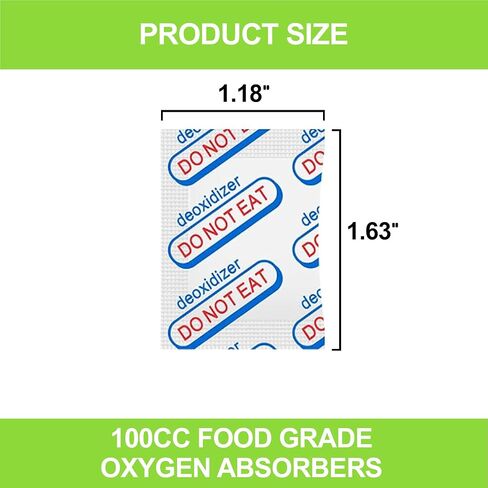 120-Pack 100cc Oxygen Absorbers for Food Storage - Vacuum Sealed in 10-Packs with Oxygen Indicator, Food Grade - Compatible with Mylar Bags, Mason Jars, Pantry Storage in Saudi Arabia
