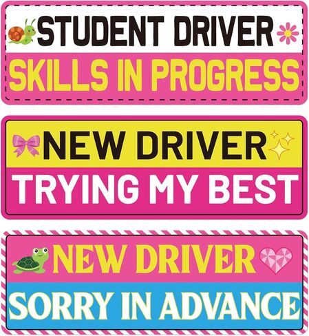 3pcs New Driver Magnet for Car, Student Driver Sticker Magnetic Sign Reflective Safety Pink Bumper Sticker Removable Funny Beginner Drivers Sign for Vehicles Car Accessories in Saudi Arabia