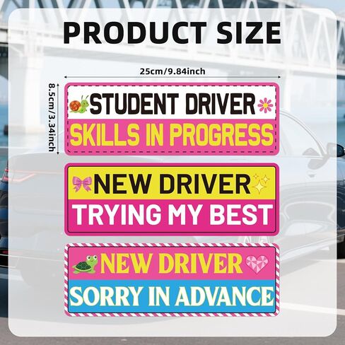3pcs New Driver Magnet for Car, Student Driver Sticker Magnetic Sign Reflective Safety Pink Bumper Sticker Removable Funny Beginner Drivers Sign for Vehicles Car Accessories in Saudi Arabia