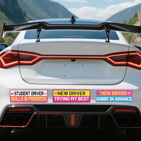 3pcs New Driver Magnet for Car, Student Driver Sticker Magnetic Sign Reflective Safety Pink Bumper Sticker Removable Funny Beginner Drivers Sign for Vehicles Car Accessories in Saudi Arabia