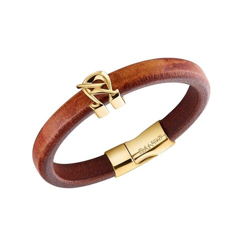 Omega Psi Phi Mens Leather and Stainless Steel Leather bracelet, SOBAT design (Tobacco, Gold-Plated Stainless Steel) in Saudi Arabia