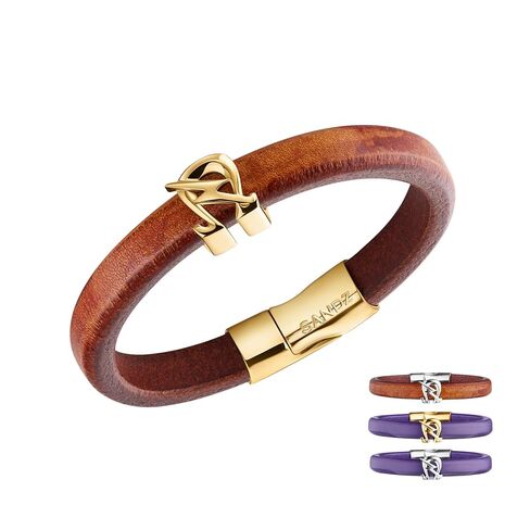 Omega Psi Phi Mens Leather and Stainless Steel Leather bracelet, SOBAT design (Tobacco, Gold-Plated Stainless Steel) in Saudi Arabia
