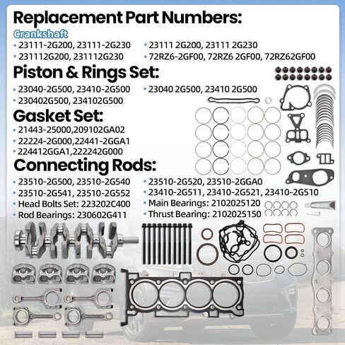 G4KJ 2.4L Engine Rebuild Overhaul Kit w/Crankshaft & Connecting Rods Compatible with KIA Sorento Optima & Sportage 11-2020; for Tucson Sonata & Santa Fe Sport 11-2019 Replace 23111-2G200, 23510-2G500 in Saudi Arabia
