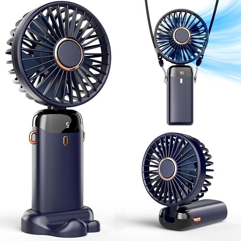 Koonie Portable Handheld Fan, Battery Operated Fan with Base, 8 Hours, Digital Display, 5 Speeds, 90° Ajustable, Rechargeable Mini Fan for Outdoor Indoor in Kuwait
