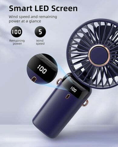 Koonie Portable Handheld Fan, Battery Operated Fan with Base, 8 Hours, Digital Display, 5 Speeds, 90° Ajustable, Rechargeable Mini Fan for Outdoor Indoor in Kuwait