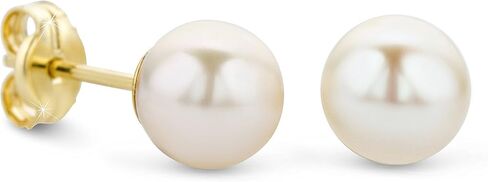 Pearl Stud Earrings for Women - 14K Gold Earrings for Women with 7mm Freshwater Pearl Stud - Elegant Timeless Womens Earrings Set Handmade in Italy - Womens Earring Set - Jewelry for Women in Kuwait